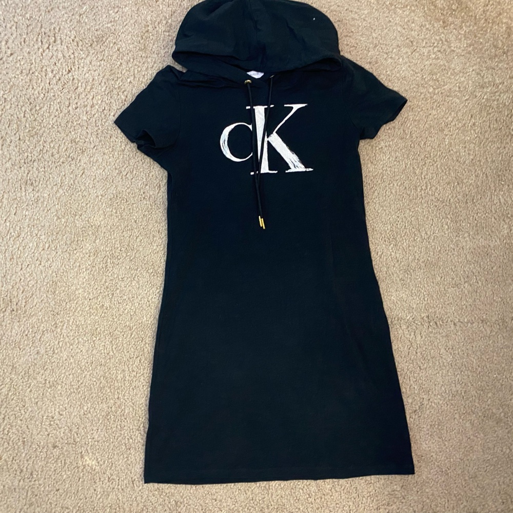 Calvin Klein logo-print hoodie dress in black Size S